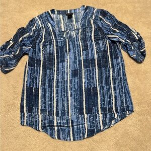 Ann Taylor Navy and White Striped Blouse